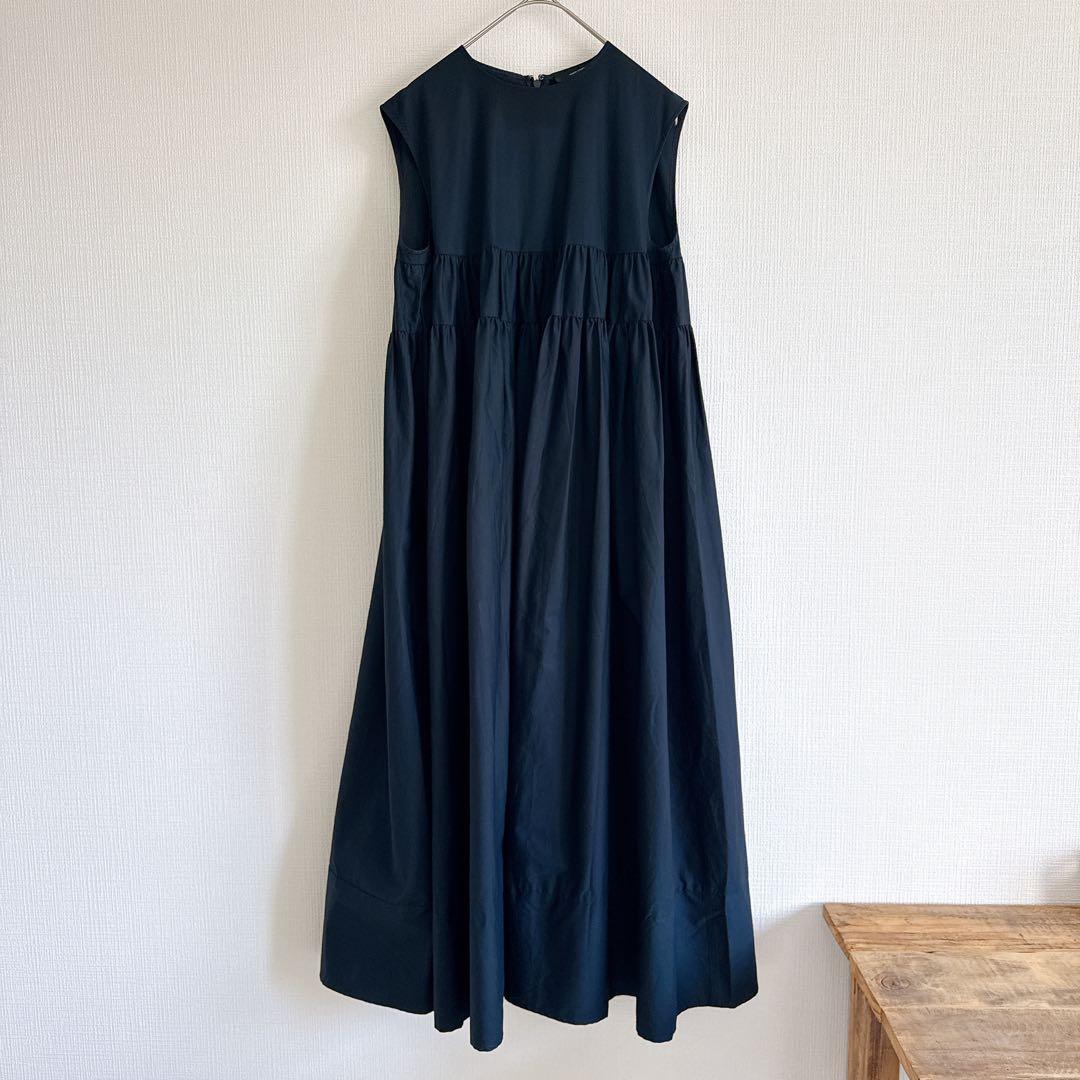 ヨーコチャン ノースリーブ ロング ティアード ギャザーワンピース ネイビー S