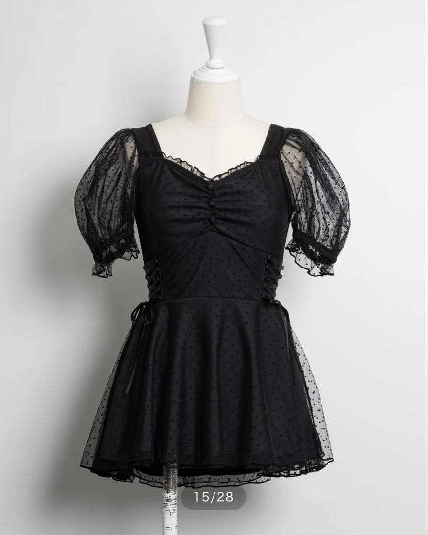 【pium】ドットチュールワンピーススイムウェア/ブラック