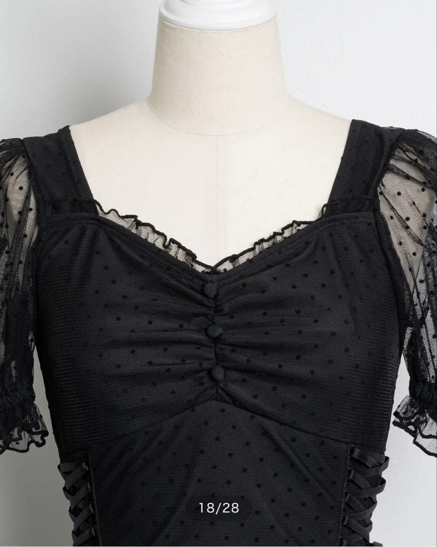 【pium】ドットチュールワンピーススイムウェア/ブラック