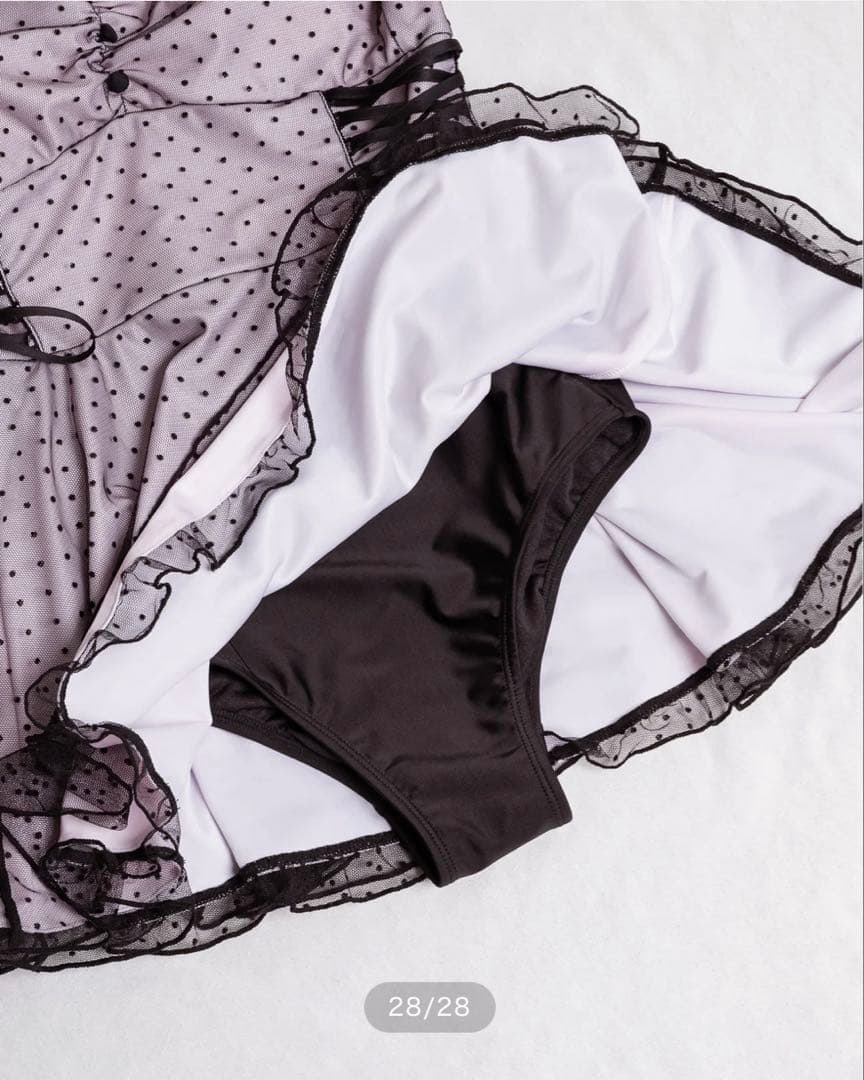 【pium】ドットチュールワンピーススイムウェア/ブラック