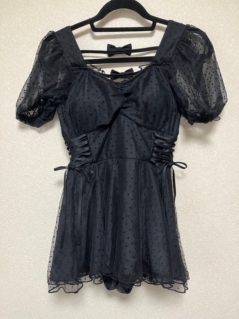 【pium】ドットチュールワンピーススイムウェア/ブラック