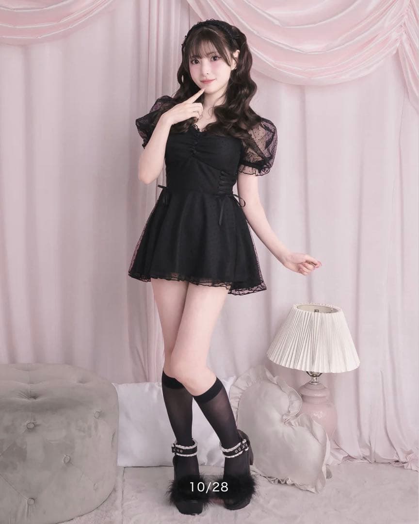 【pium】ドットチュールワンピーススイムウェア/ブラック