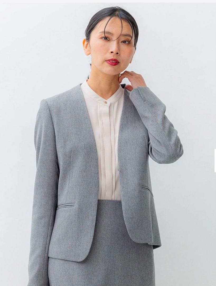 【新品未使用】23区【洗える】ウールライクカルゼ ノーカラー ジャケット