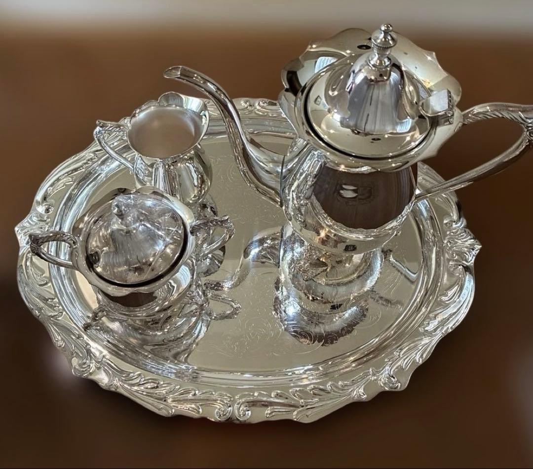 早川シルバー　ローズコーヒーセット　未使用　(トレイにワケあり)