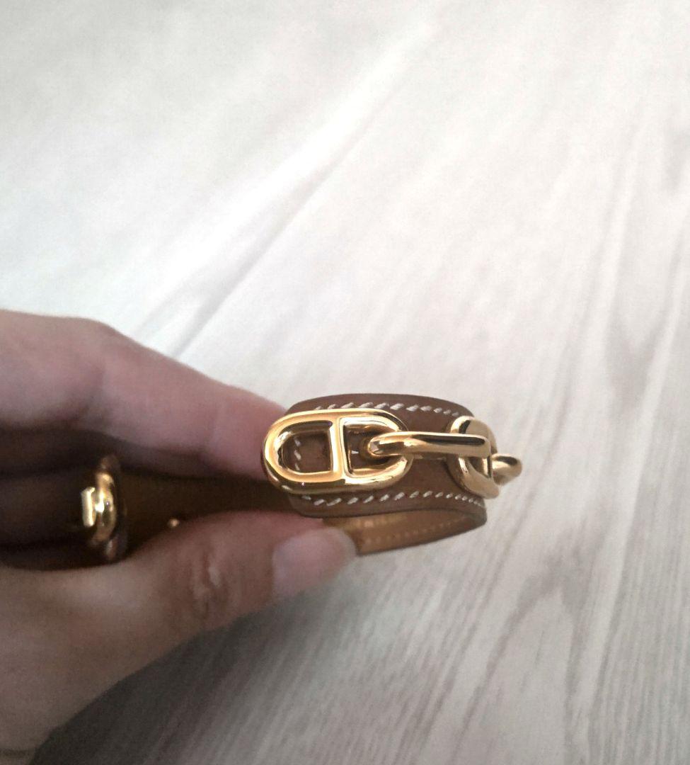 HERMES☆シェーヌダンクルバングル（ブラウンレザー×ゴールドチェーン）