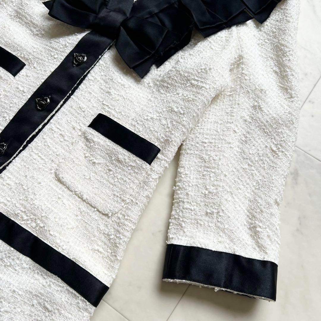 CHANEL バイカラーツイードワンピース フリル襟 ハートココマークボタン