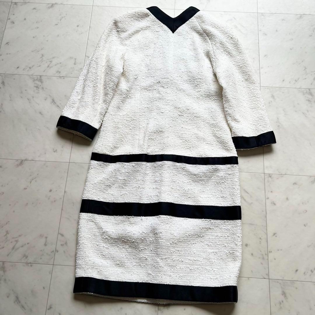 CHANEL バイカラーツイードワンピース フリル襟 ハートココマークボタン