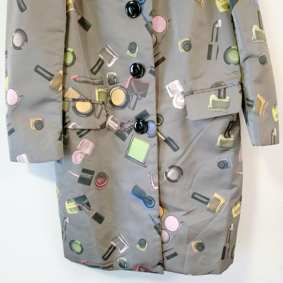 MOSCHINO モスキーノ　メイクプリントロングコート グレー　ラビットファー