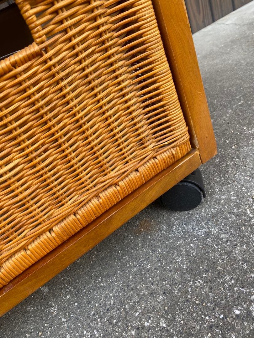 ラタン　引き出し付　ハンガーラック　棚　シェルフ　藤　黄色