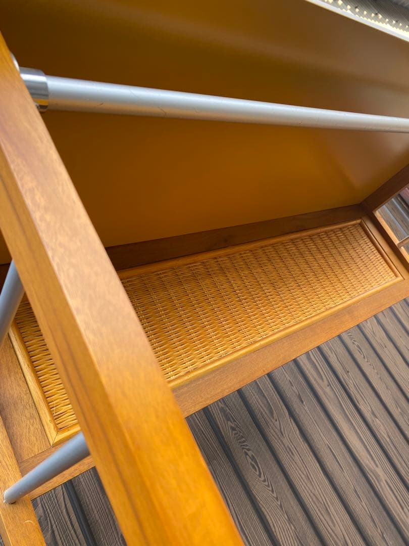 ラタン　引き出し付　ハンガーラック　棚　シェルフ　藤　黄色