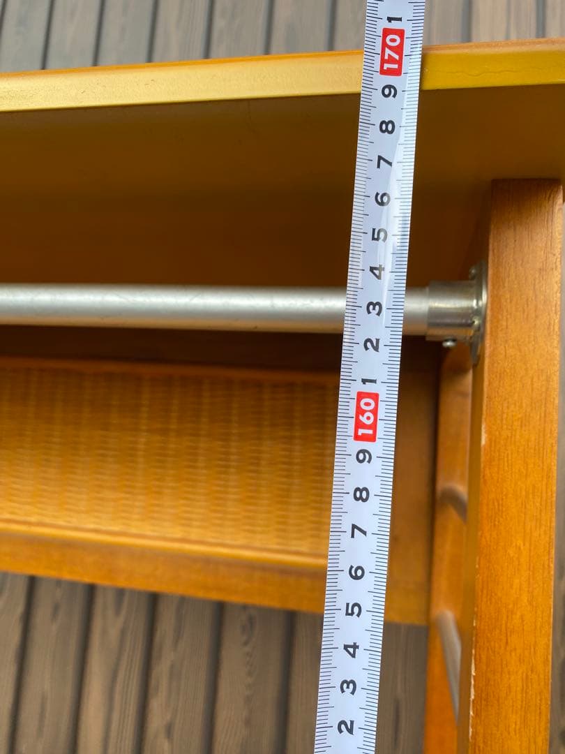 ラタン　引き出し付　ハンガーラック　棚　シェルフ　藤　黄色