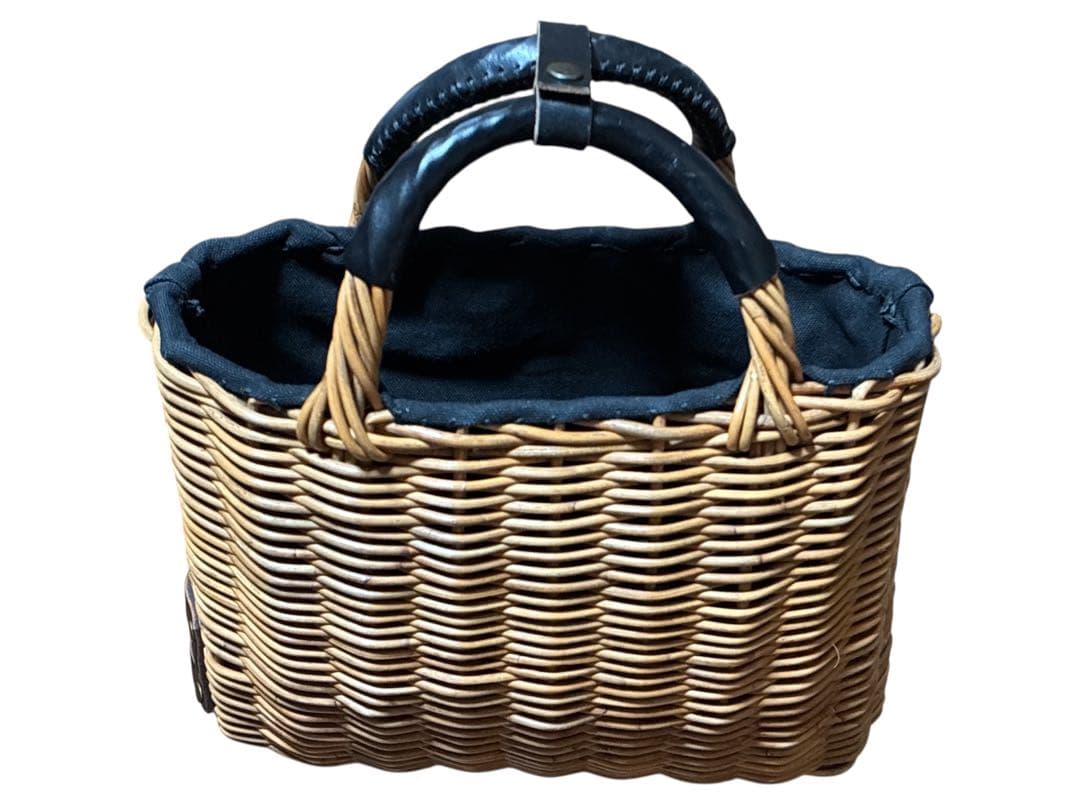 ebagos ポケット付バスケット ブライドルレザー×紅籐 BLACK エバゴス