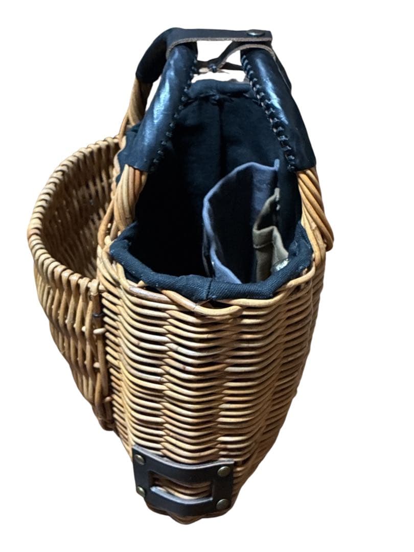 ebagos ポケット付バスケット ブライドルレザー×紅籐 BLACK エバゴス