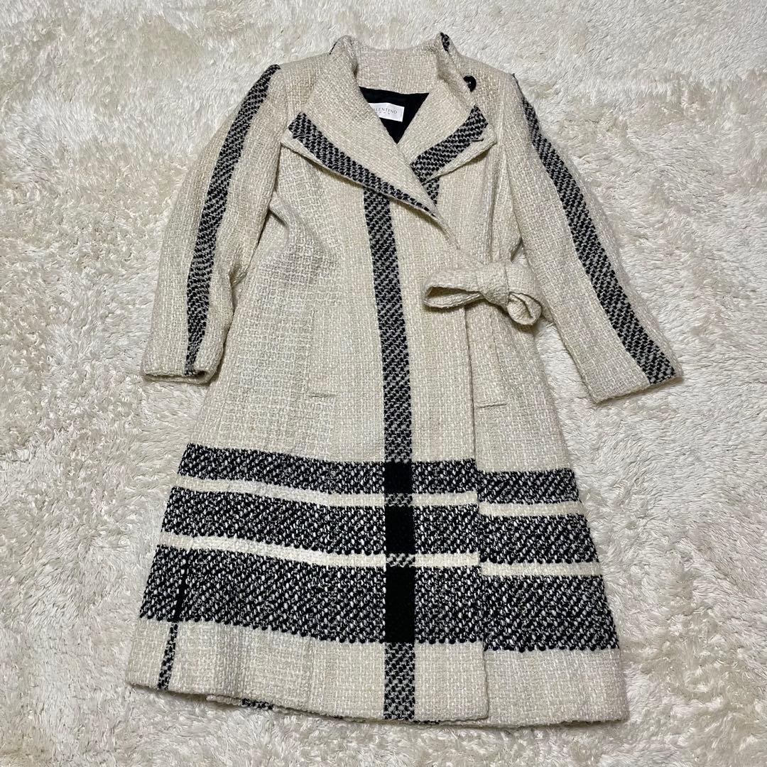 完売品‼️VALENTINO ROMA ツイードロングコート　チェック　ストライプ