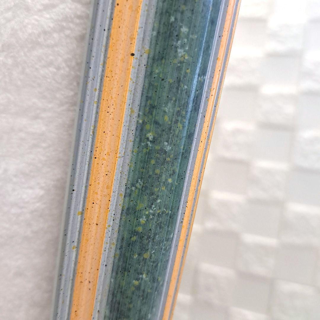 イタリア製　アンティーク ミラー 八角形 壁掛け鏡 淡いグリーン