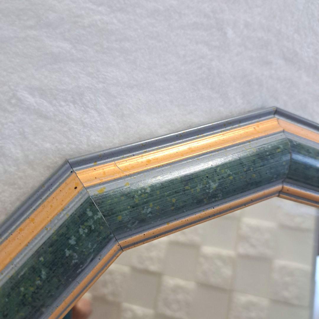 イタリア製　アンティーク ミラー 八角形 壁掛け鏡 淡いグリーン