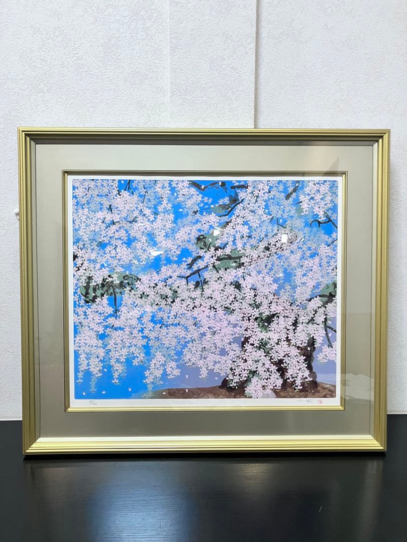 中島千波:シルクスクリーン「桜花清々」限定120部、直筆サイン、専用箱