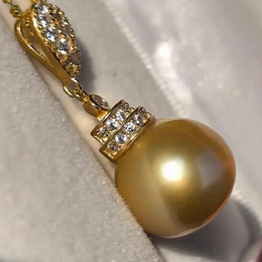 天然色 濃金色 南洋ゴールデンパール ペンダント 11.6mm海水真珠