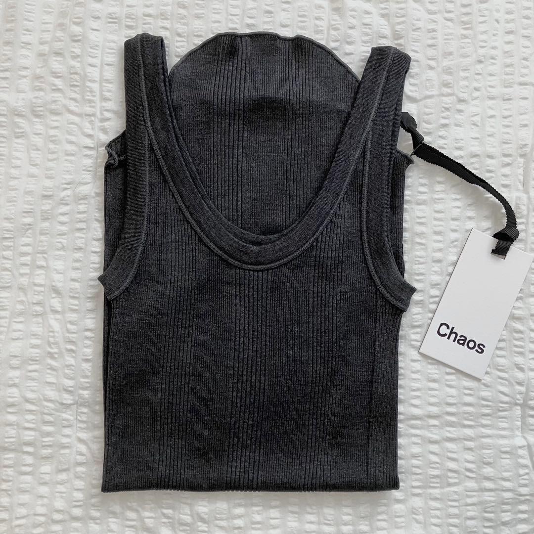 新品タグ付 Chaosカオス シルクマルドウタンクトップ チャコール グレー