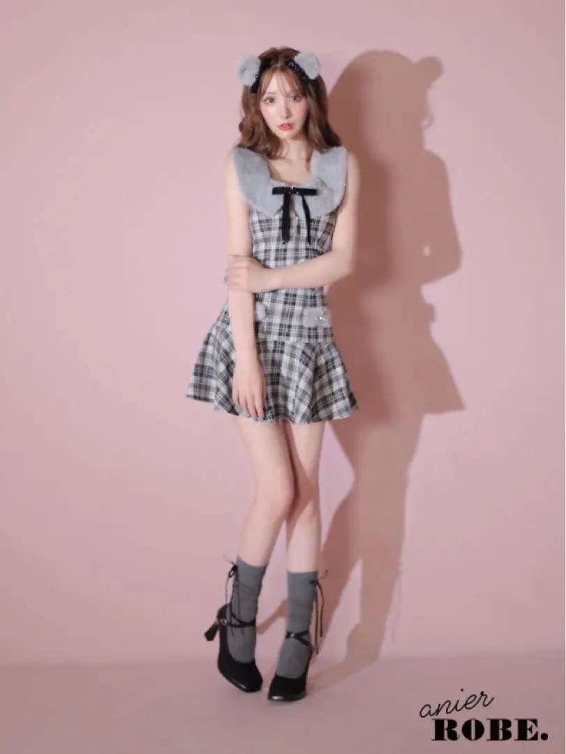 スーツ・フォーマル・ドレス Fluffy cute check bear setup mini dress