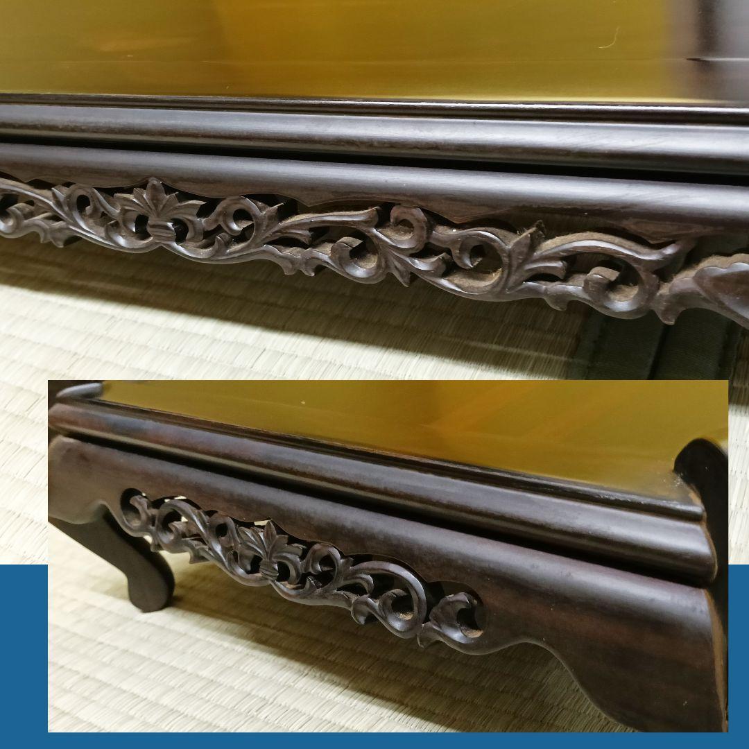 いち唐木 黒檀花台 香炉台 盆栽台 飾り台 透し彫り 未使用 美 AK70