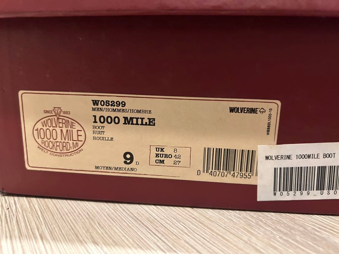 【箱あり】ウルヴァリン 1000マイルブーツ 1000MILE 27cm us9