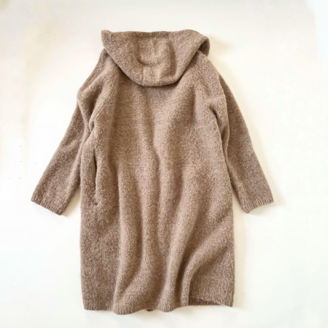 定価75000円✨45R　アルパカ縮繊フードコート　ロング丈　R刺繍フリー