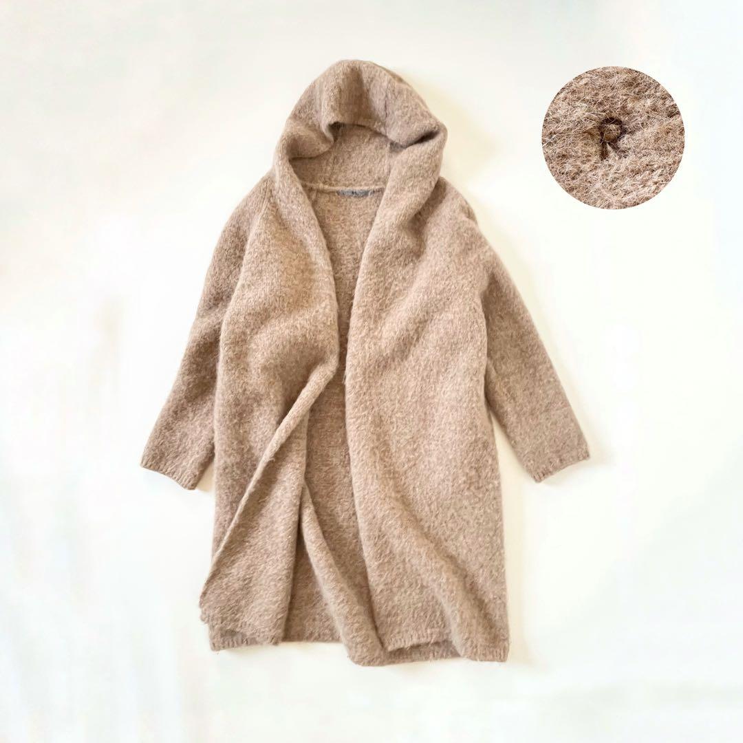 定価75000円✨45R　アルパカ縮繊フードコート　ロング丈　R刺繍フリー