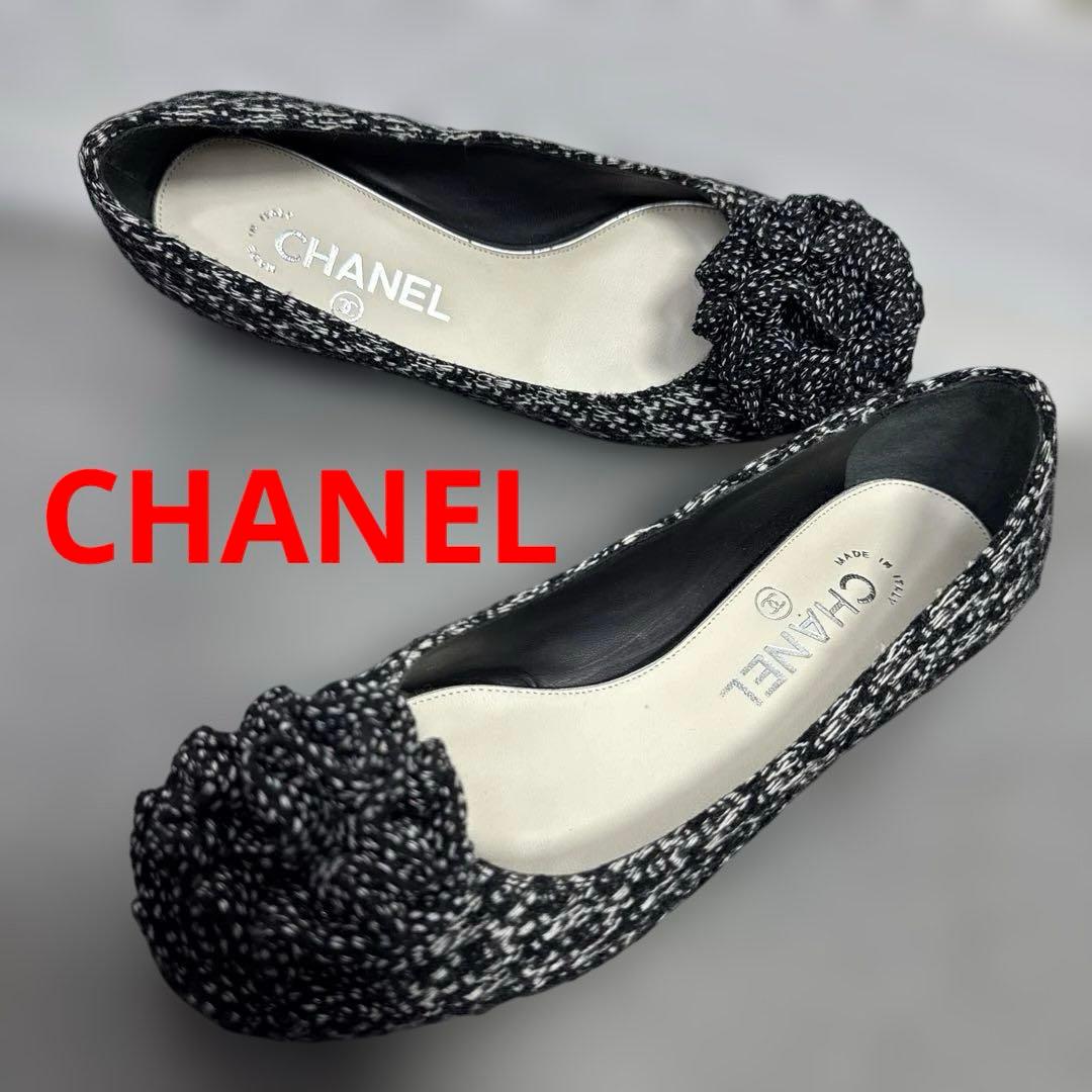 CHANEL シャネル　カメリア　パンプス　ツイード　ココマーク