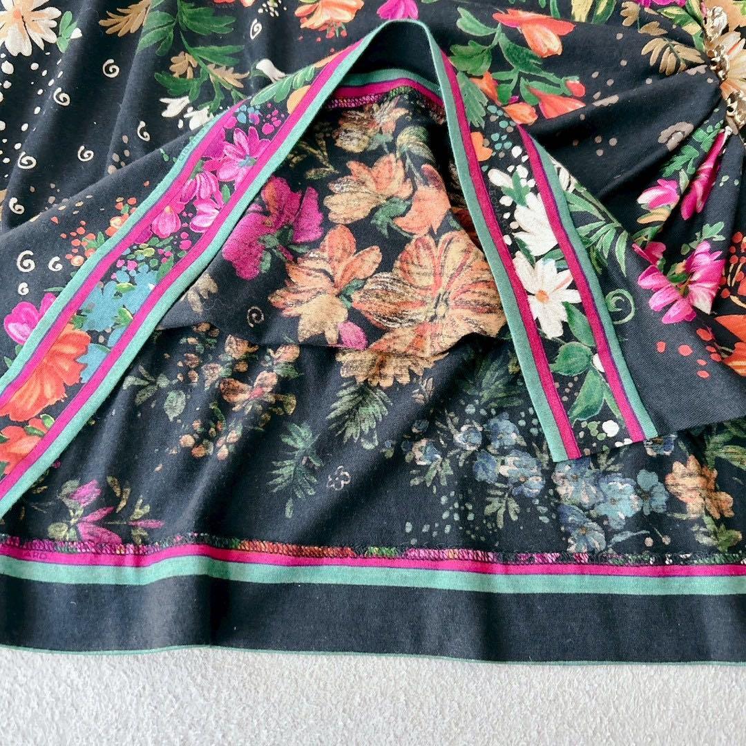 美品✨レオナール　チュニック　ブラウス　長袖　花柄　トリム　シルク　L