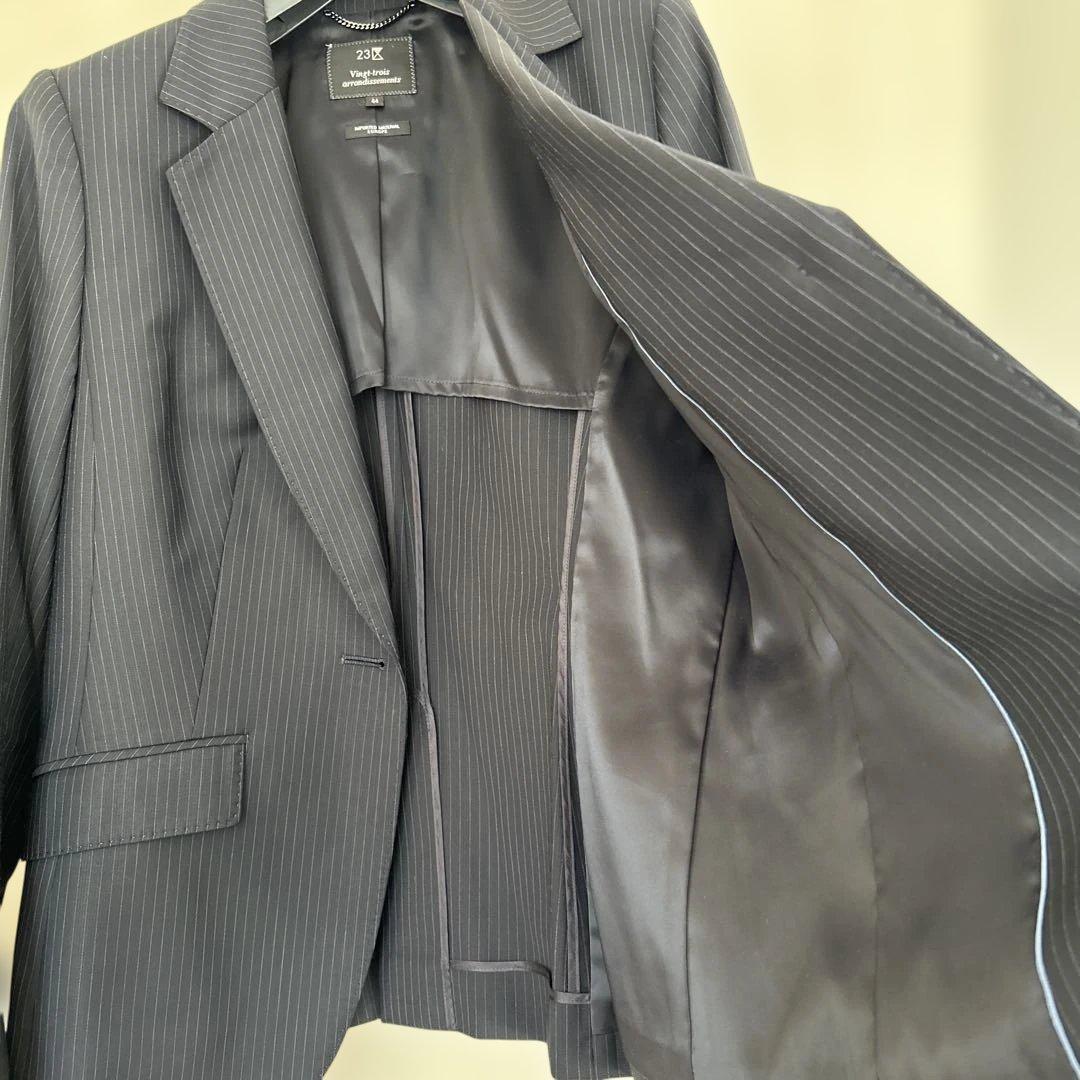 大きいサイズ　美品　23区　ネイビー　濃紺　ピンスストライプ　スーツ　44