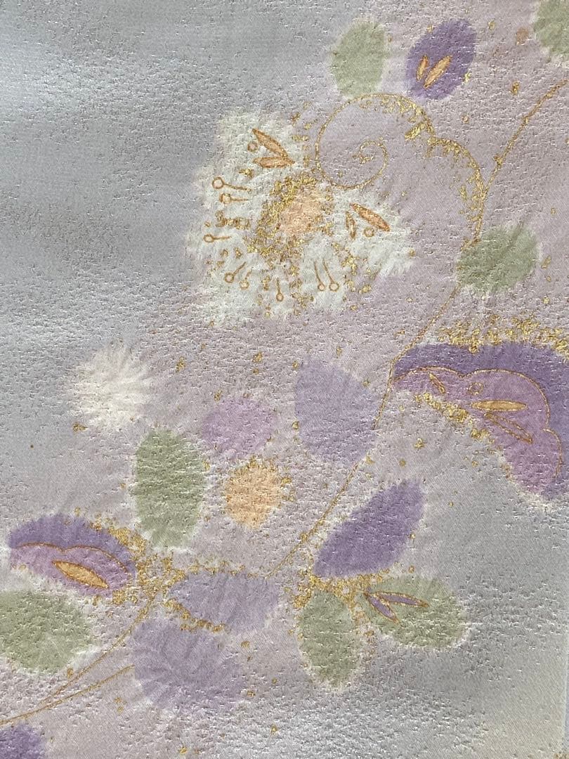 【美品】水色味グレー　銀通し　絞り　花模様　訪問着（袷）フルセット