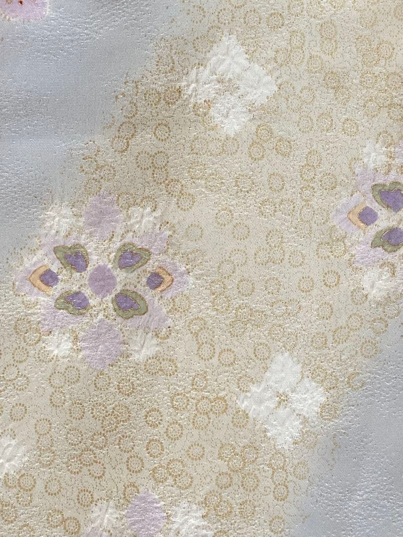 【美品】水色味グレー　銀通し　絞り　花模様　訪問着（袷）フルセット