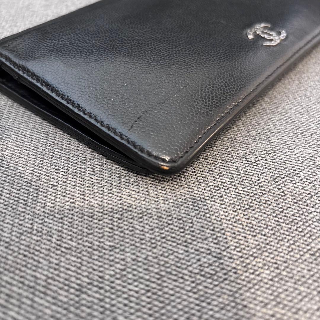 CHANEL 美品　長財布　ブラック　キャビアスキン　ココマーク　シルバー金具