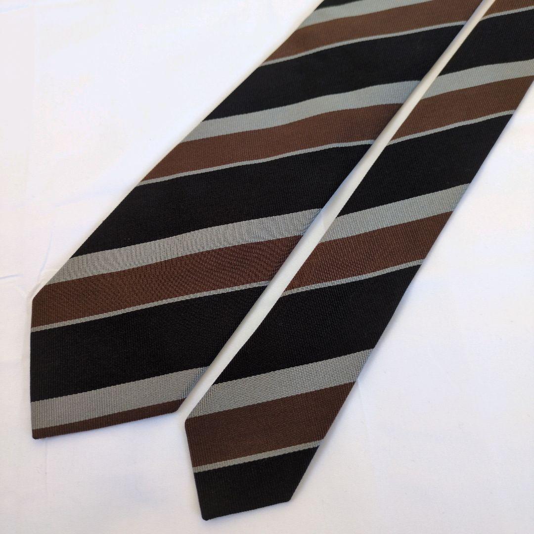 【美品】ホリデーアンドブラウン ネクタイ ブラック ブラウン パネルストライプ