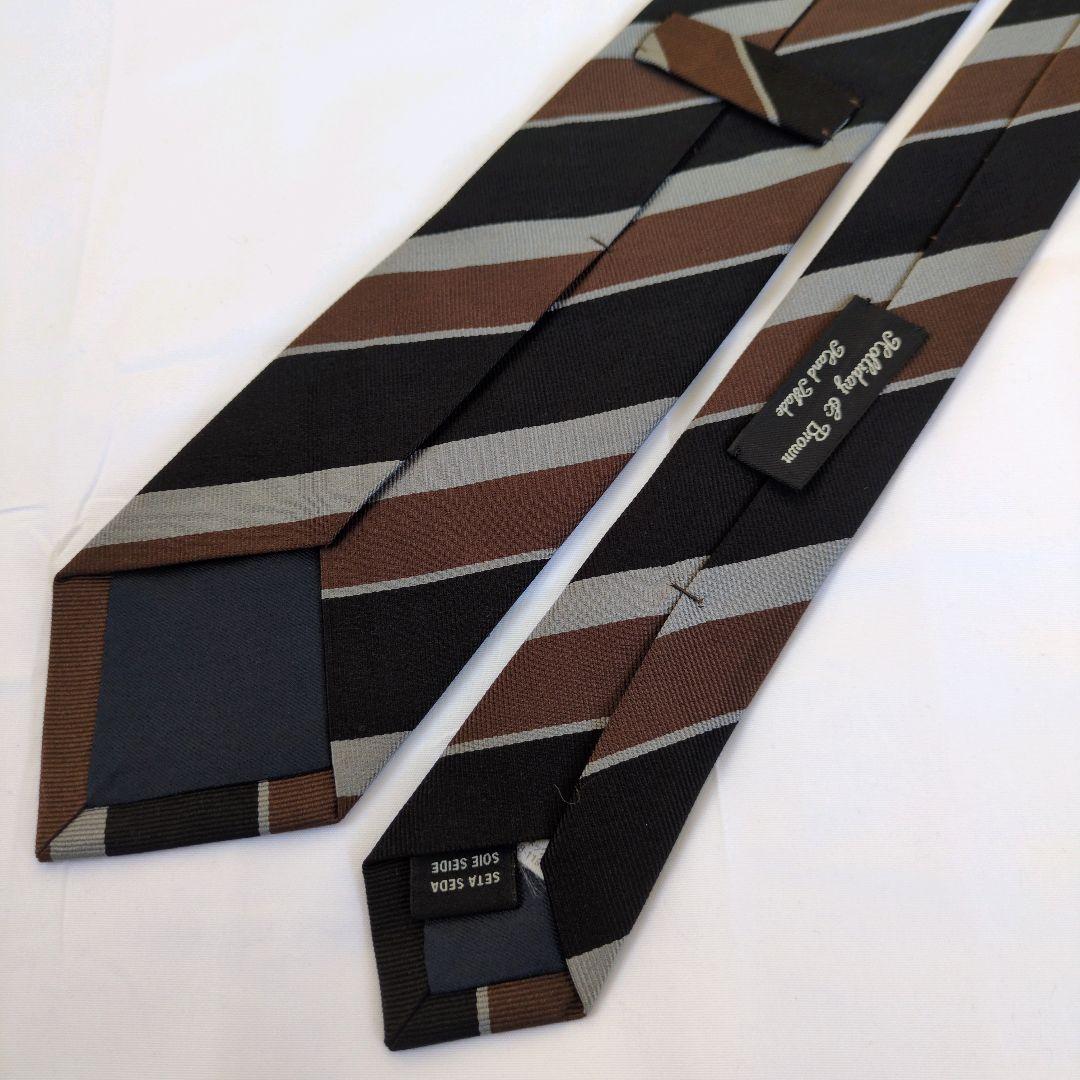 【美品】ホリデーアンドブラウン ネクタイ ブラック ブラウン パネルストライプ