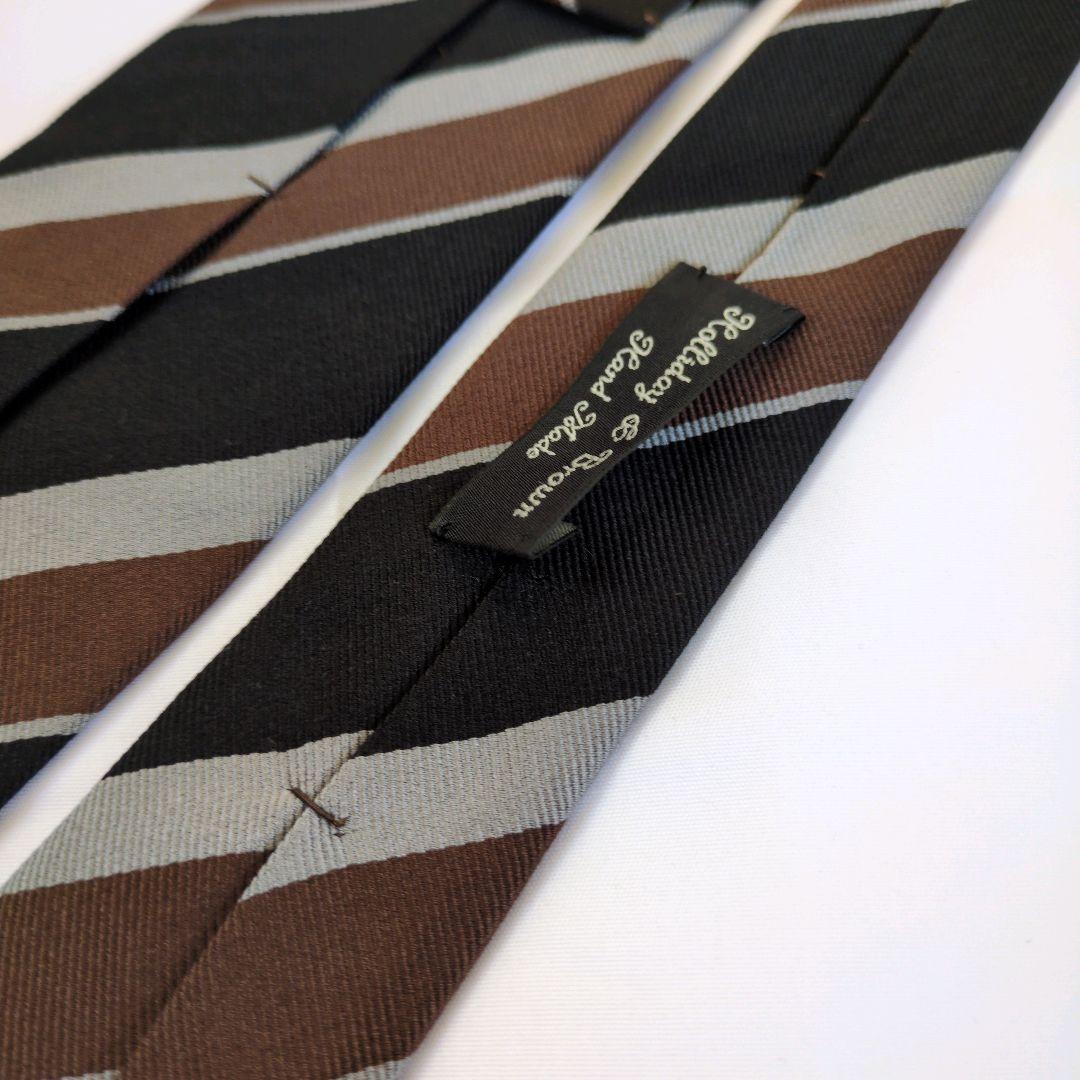 【美品】ホリデーアンドブラウン ネクタイ ブラック ブラウン パネルストライプ