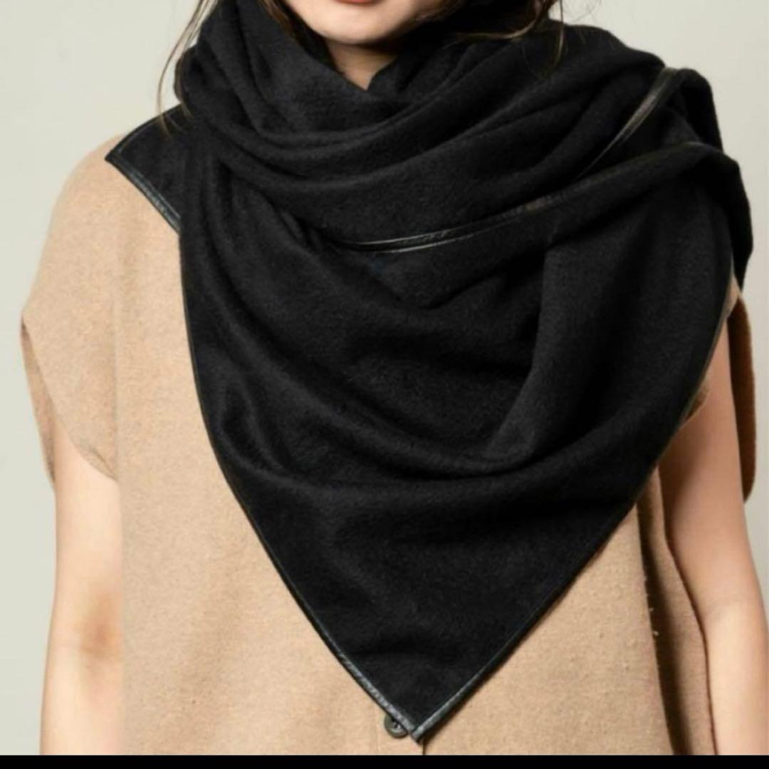 ASAUCE MELER レザートリミング ストール 大判 アソースメレ 黒系