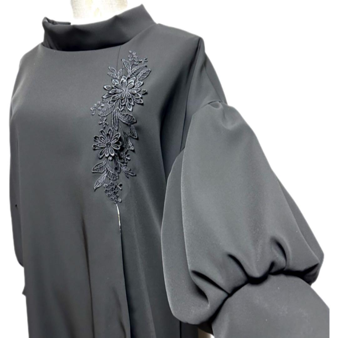 振袖　着物リメイク　ドレス　黒×菊や桜や藤の花　和柄　ワンピース　ハンドメイド