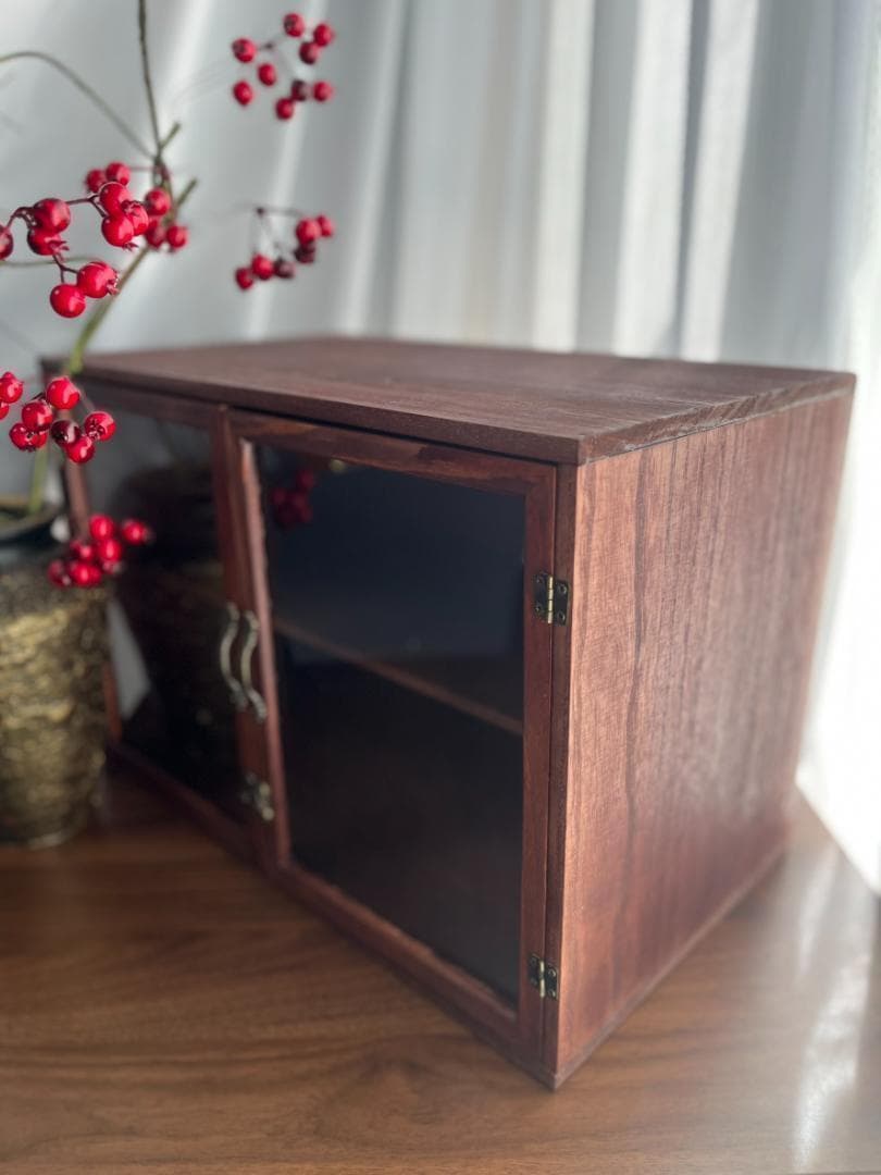 アンティーク調　木製キャビネット　カウンター　収納ボックス　古道具 ガラスケース