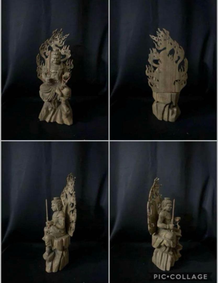 高32cm 仏教工芸品　楠材製　極上彫　井波木彫仏像　不動明王座像