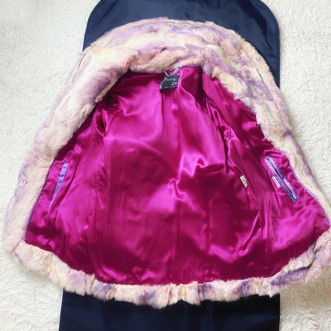 値下げ中 希少イタリア製 本毛皮コート ラインストーン 女優襟 裏地シルク100