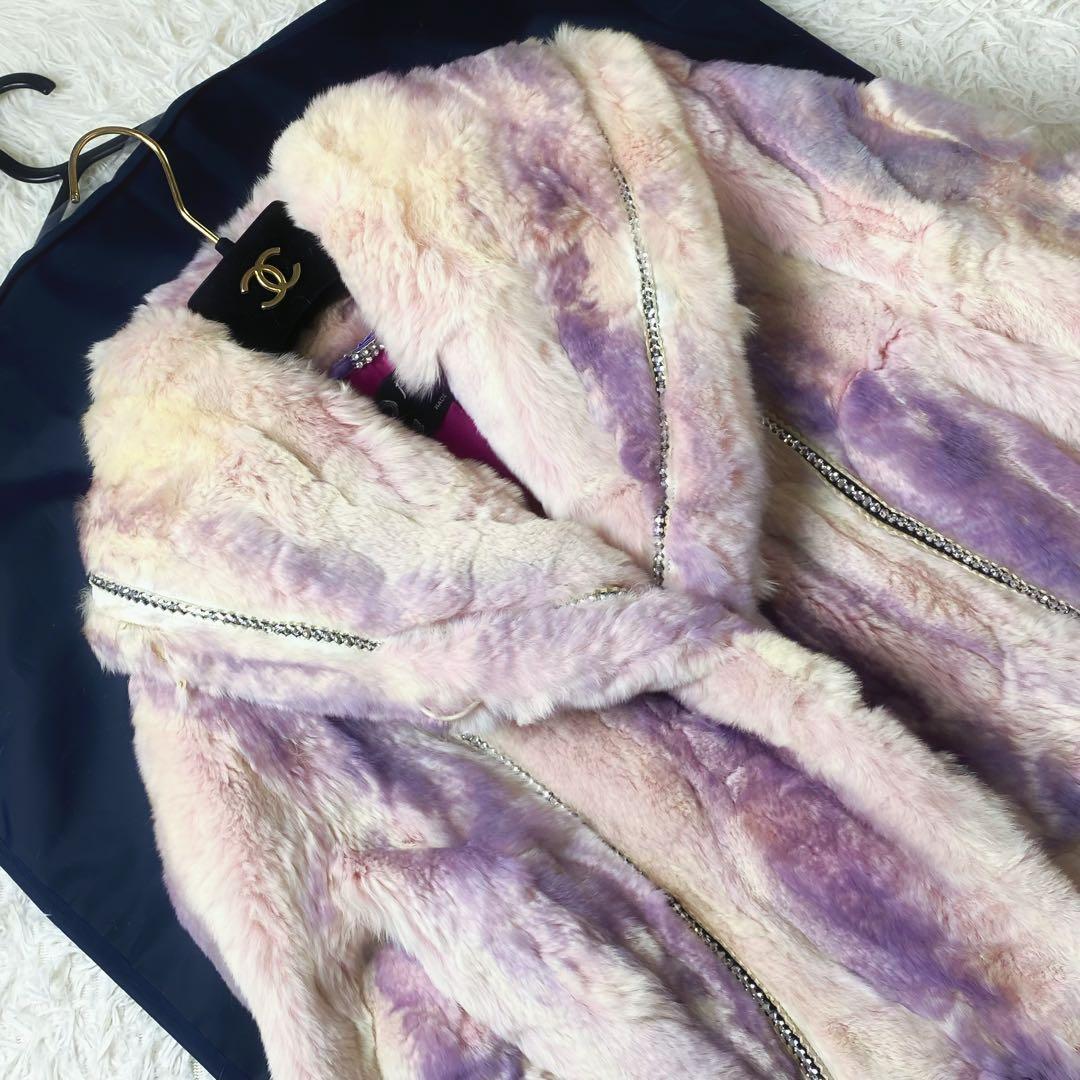 値下げ中 希少イタリア製 本毛皮コート ラインストーン 女優襟 裏地シルク100