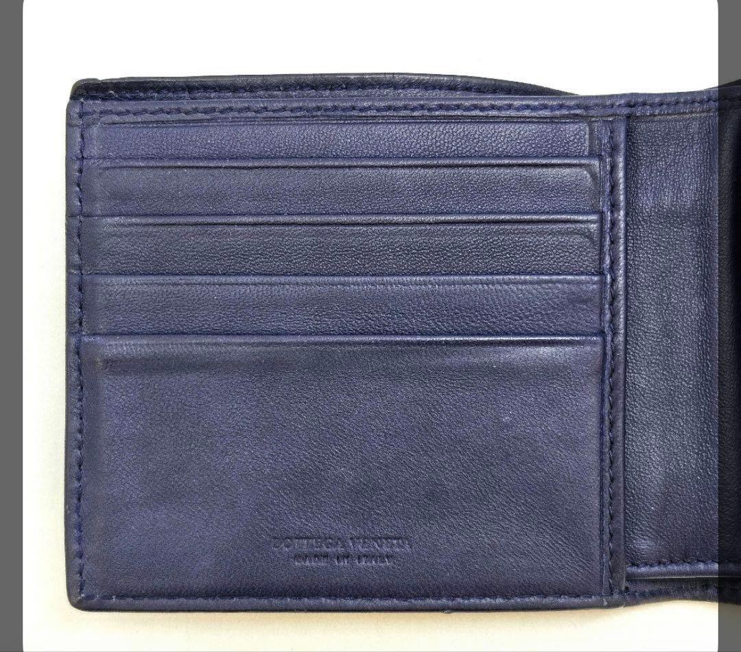 r*r様 美品　ボッテガヴェネタ イントレチャート　二つ折り財布 ネイビー 折り