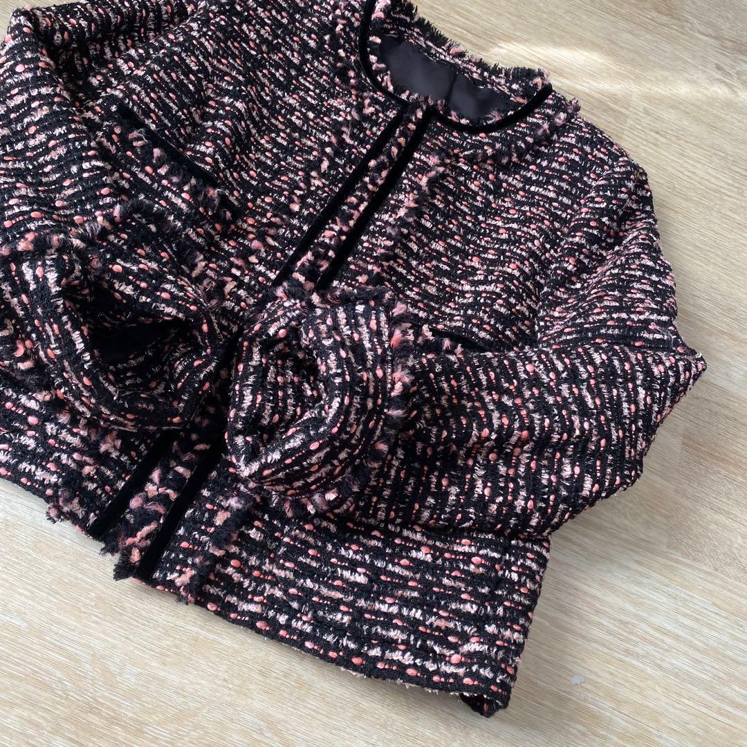 ほぼ新品 ANAYI アナイ ノーカラー ツイードジャケット ミックス ピンク