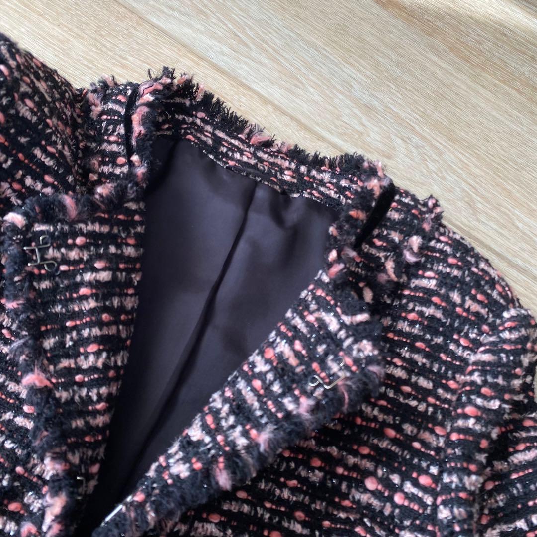 ほぼ新品 ANAYI アナイ ノーカラー ツイードジャケット ミックス ピンク