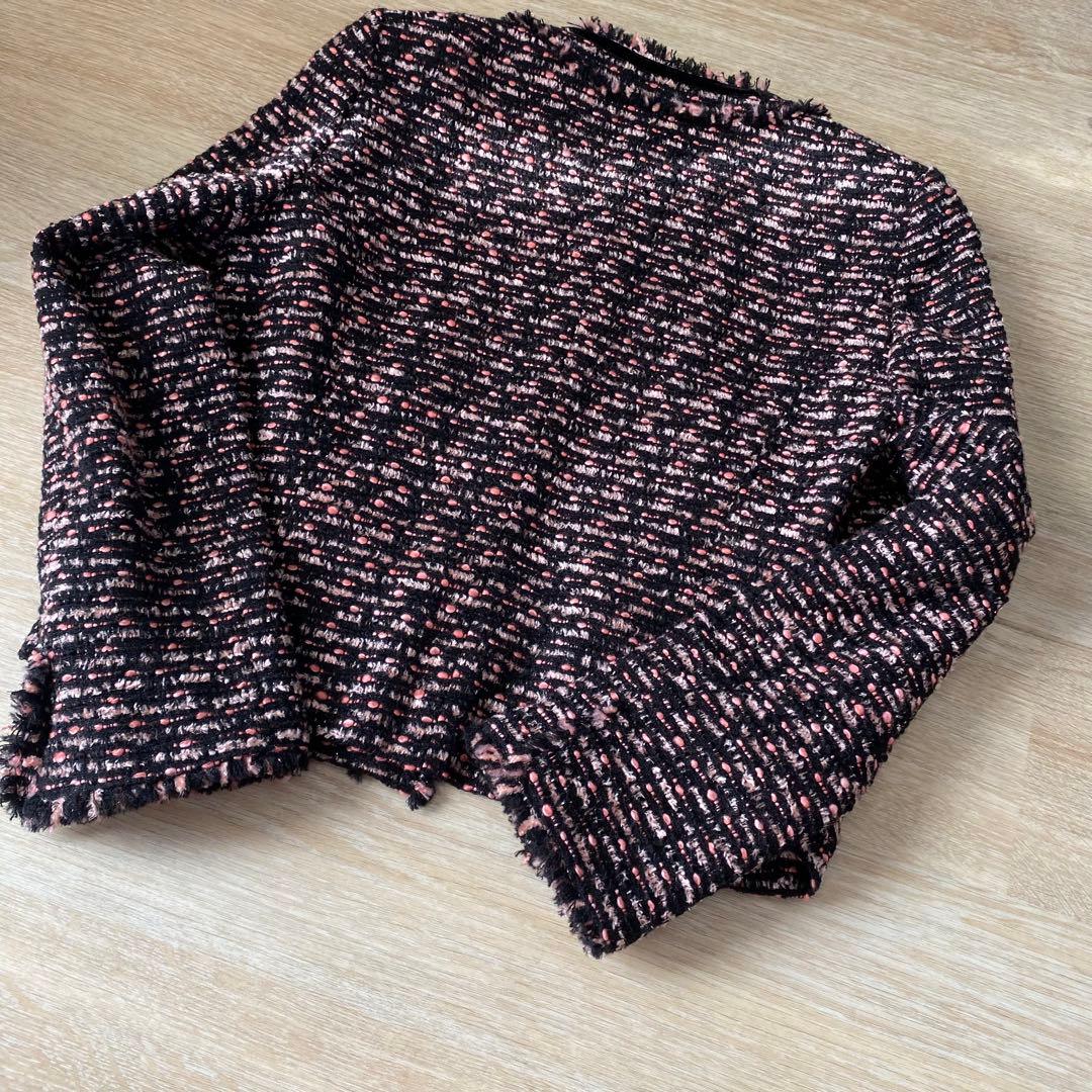 ほぼ新品 ANAYI アナイ ノーカラー ツイードジャケット ミックス ピンク