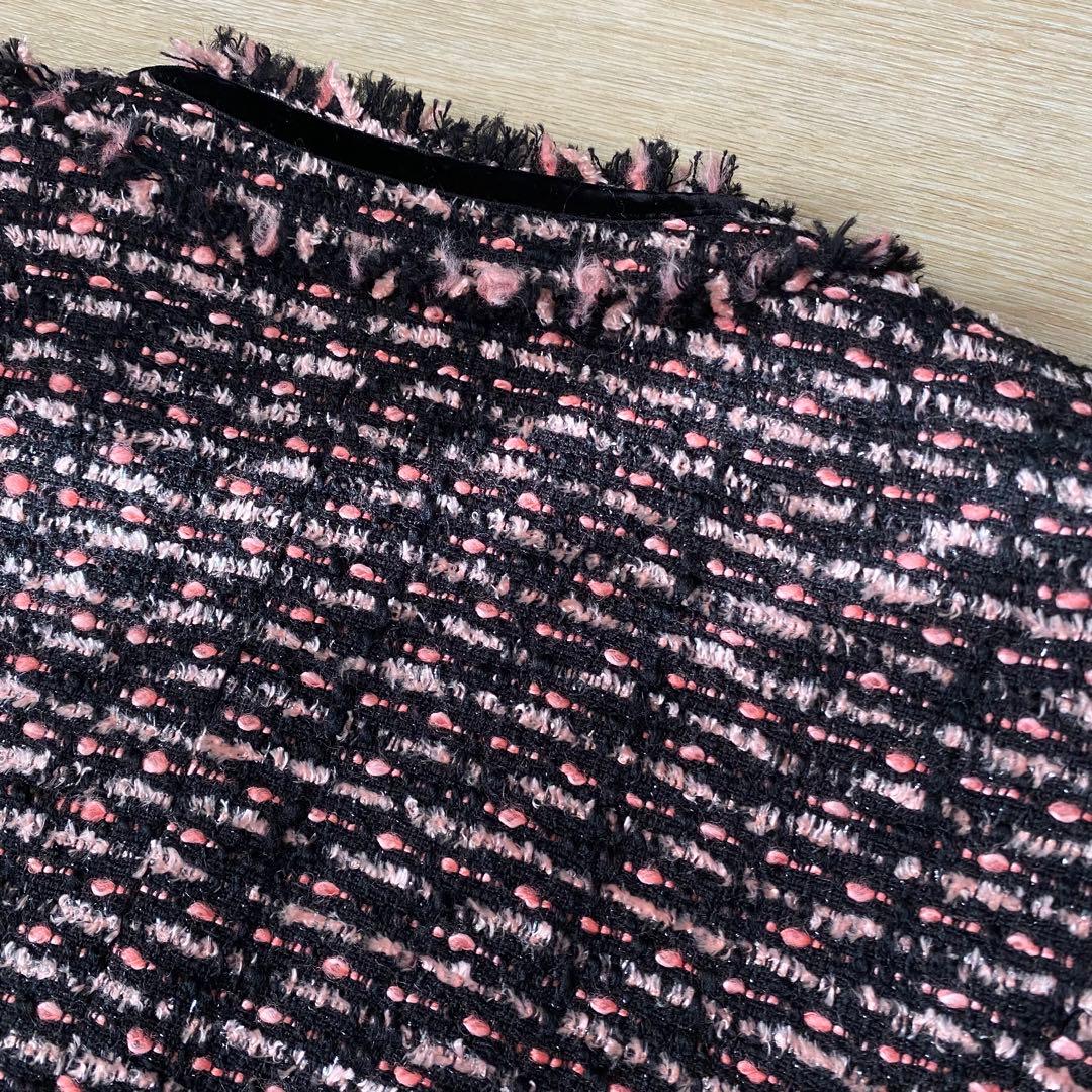 ほぼ新品 ANAYI アナイ ノーカラー ツイードジャケット ミックス ピンク