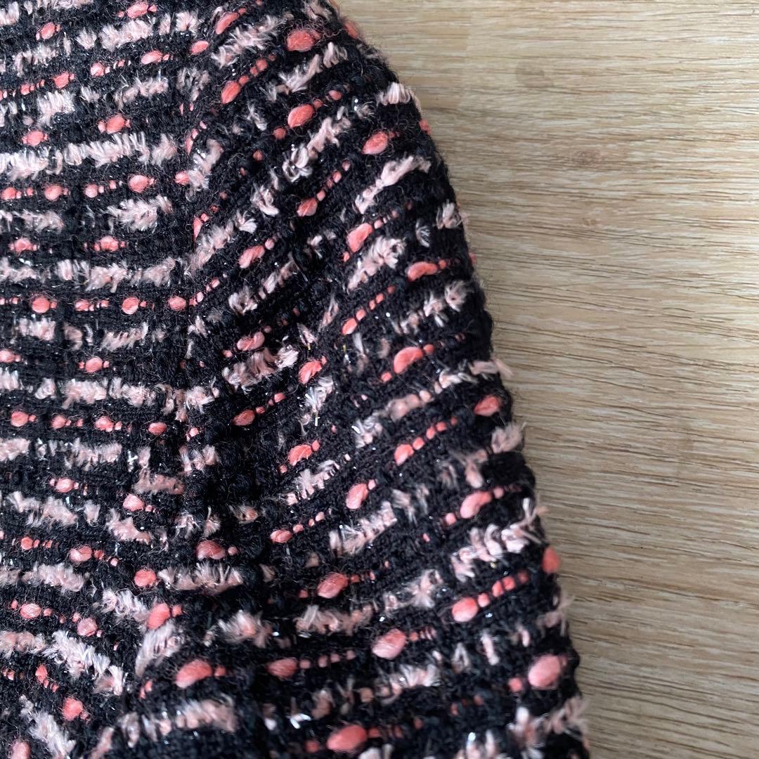 ほぼ新品 ANAYI アナイ ノーカラー ツイードジャケット ミックス ピンク