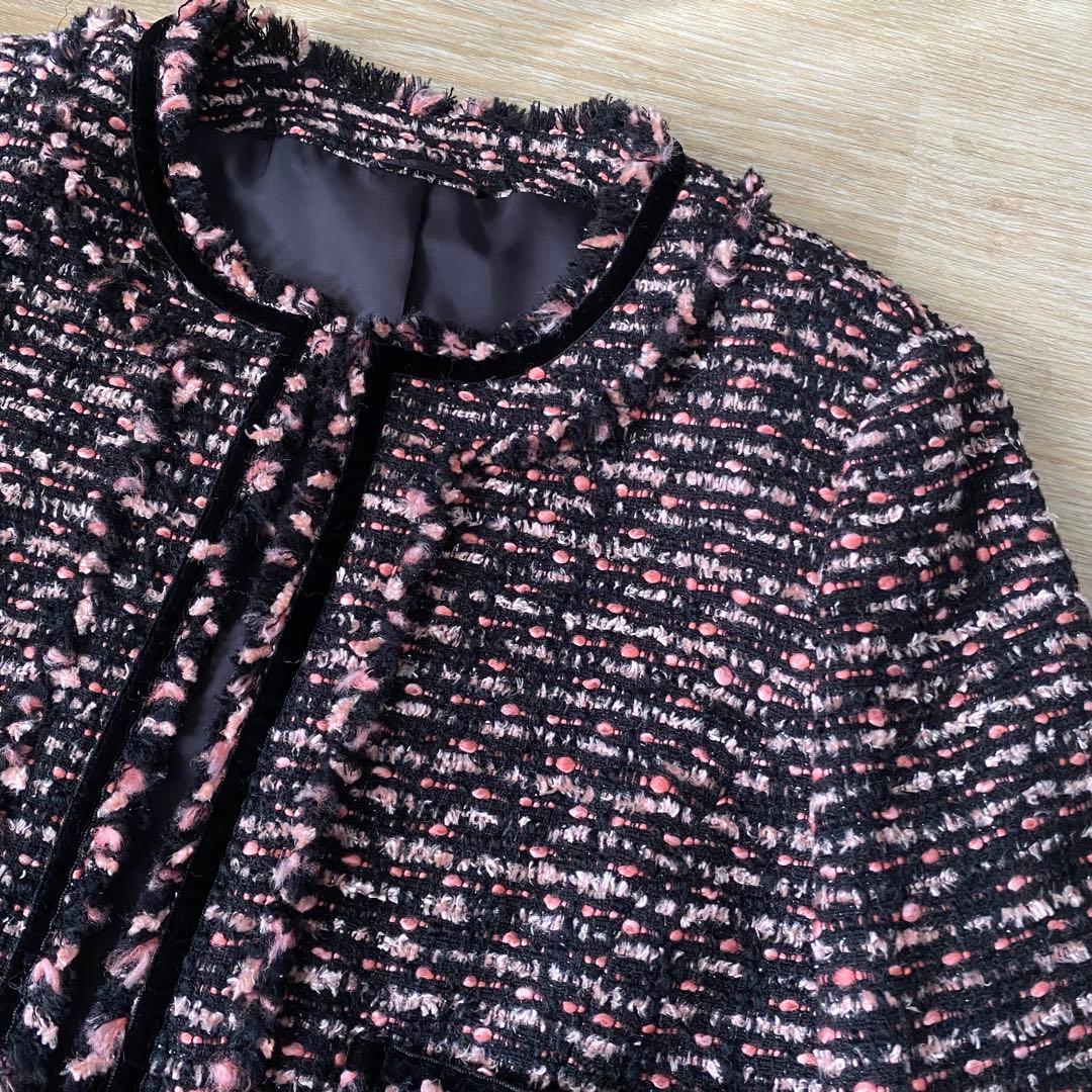 ほぼ新品 ANAYI アナイ ノーカラー ツイードジャケット ミックス ピンク